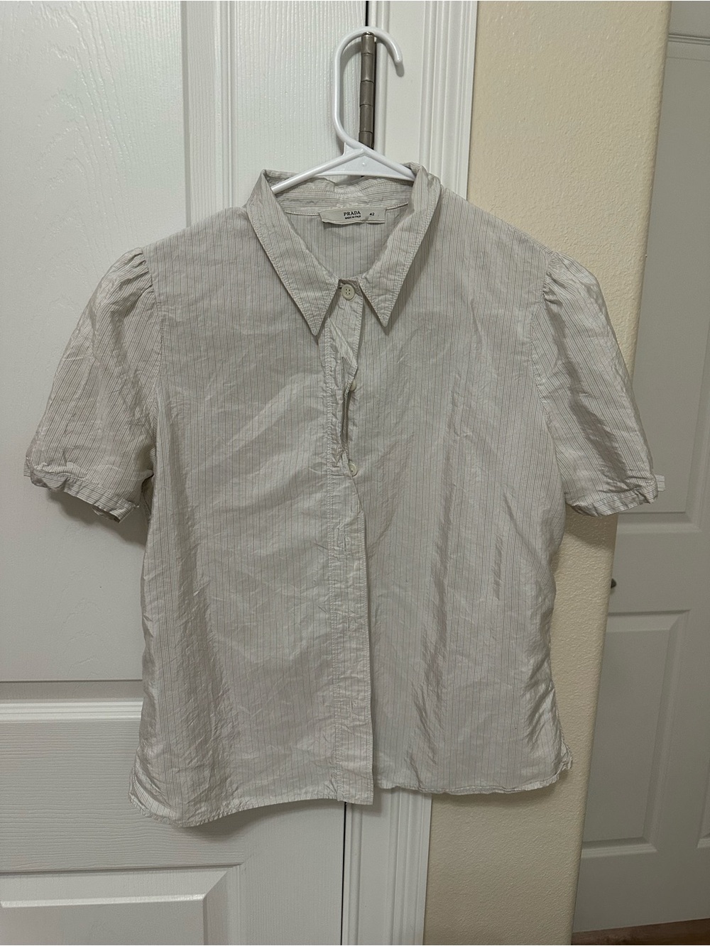 Prada Cream Short-Sleeve Button-Front Blouse